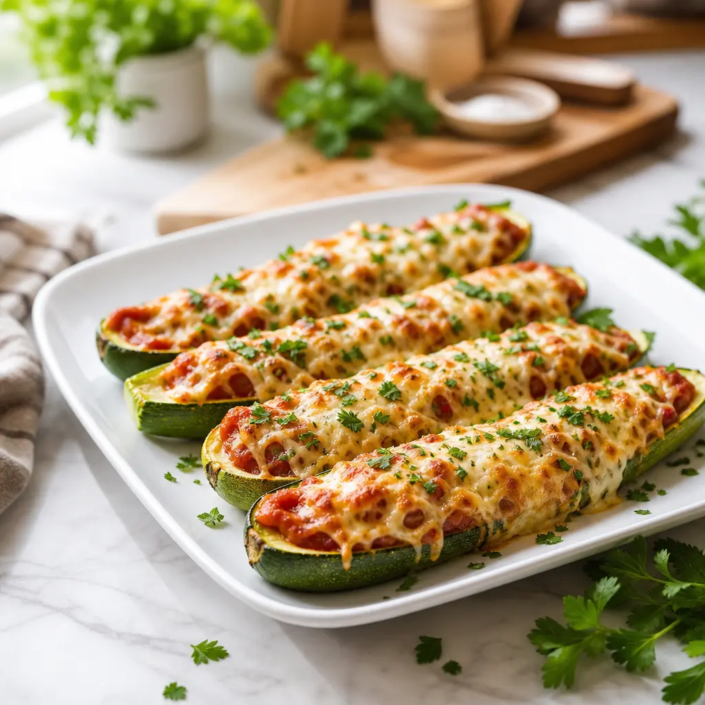 stuffed zucchini boats - final presentation