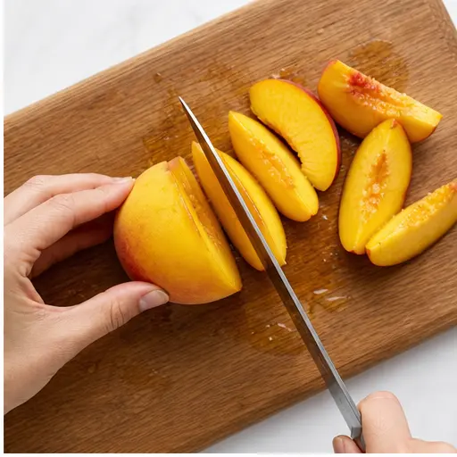 Step 2: Cutting ripe peaches into wedges