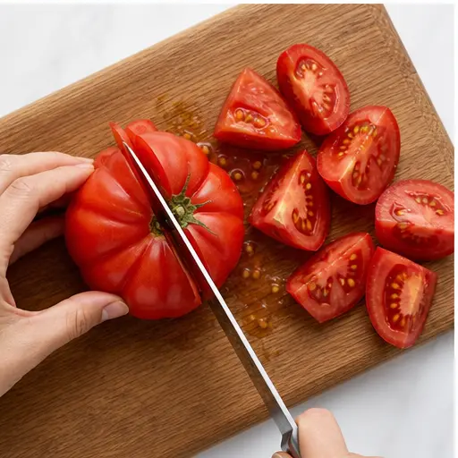 Step 3: Chopping heirloom tomatoes into chunks