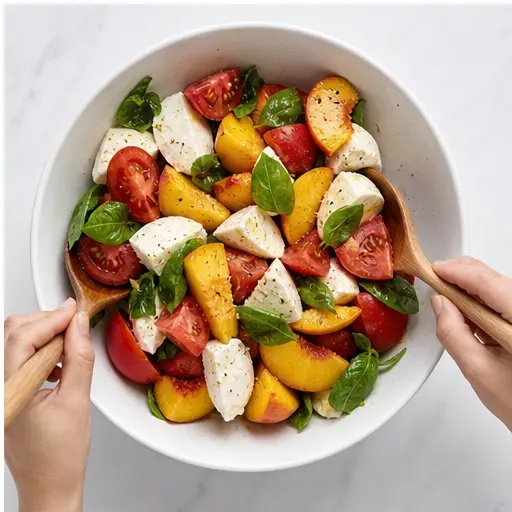 Step 4: Tossing everything together with basil and olive oil