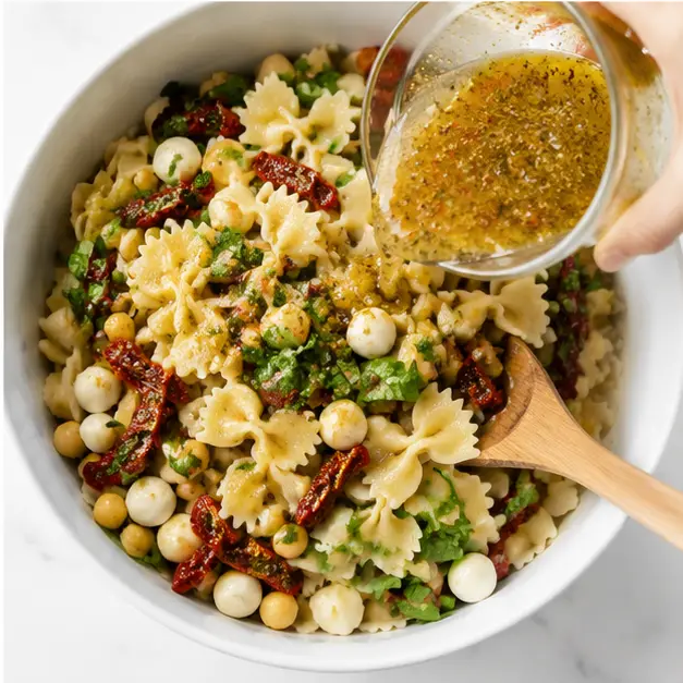 Step 4: Pouring dressing over the salad