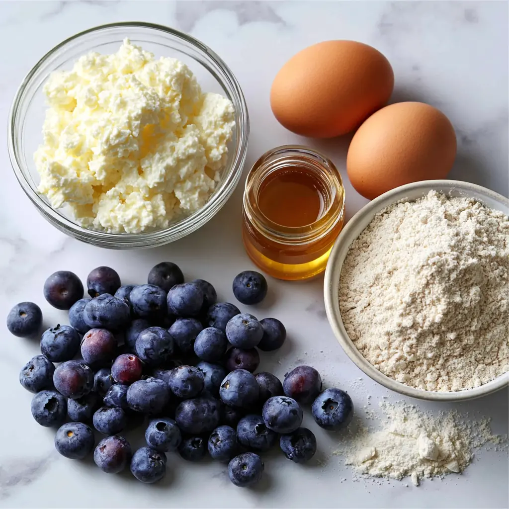 air fryer blueberry cottage cheese donut holes - main ingredients