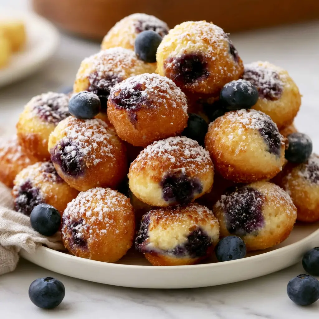 air fryer blueberry cottage cheese donut holes - final presentation