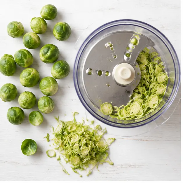 Step 1: Shred the brussels sprouts into thin ribbons.
