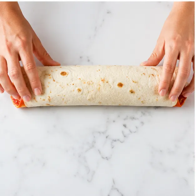 Step 3: Rolling tortilla tightly into a log