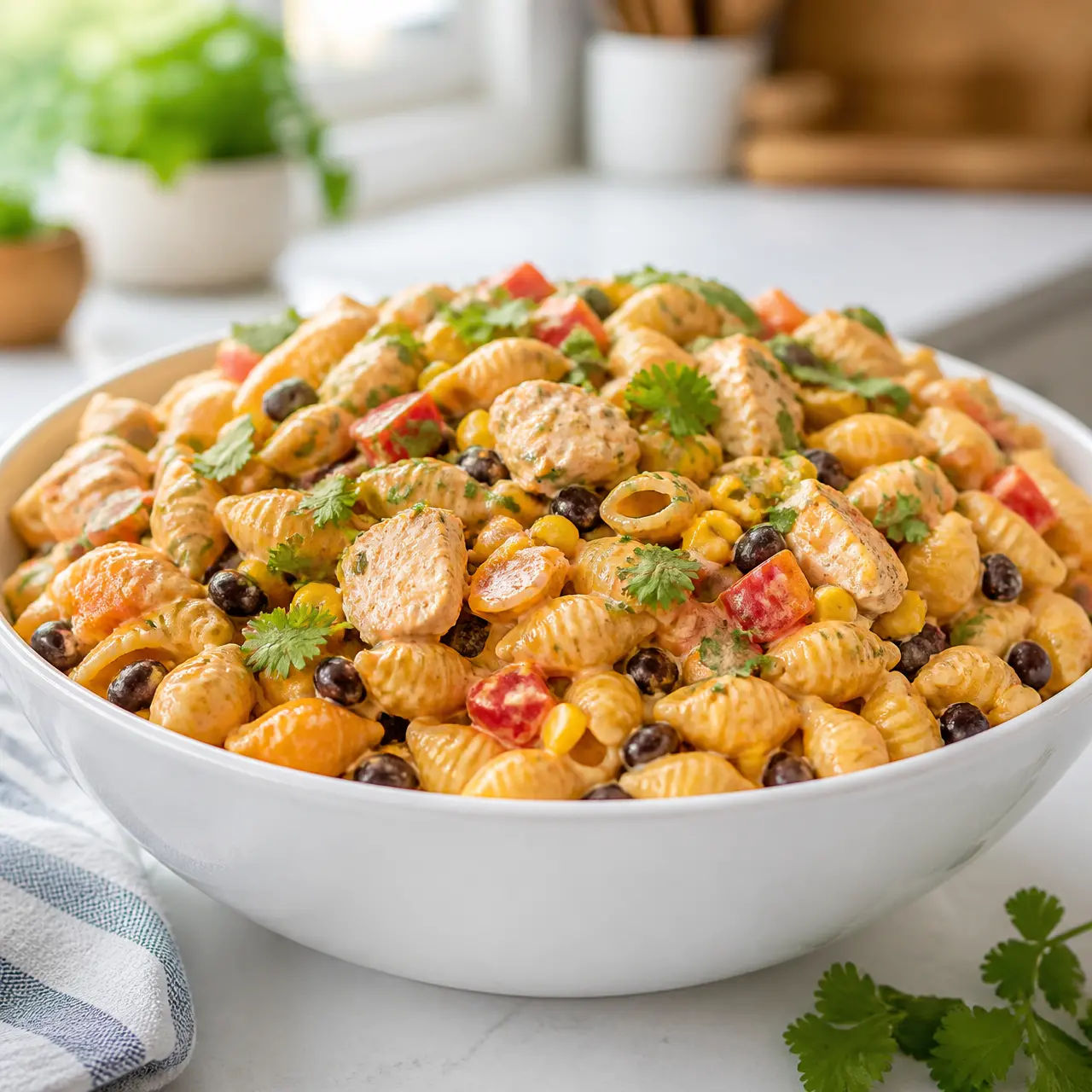bbq chicken pasta salad - final presentation