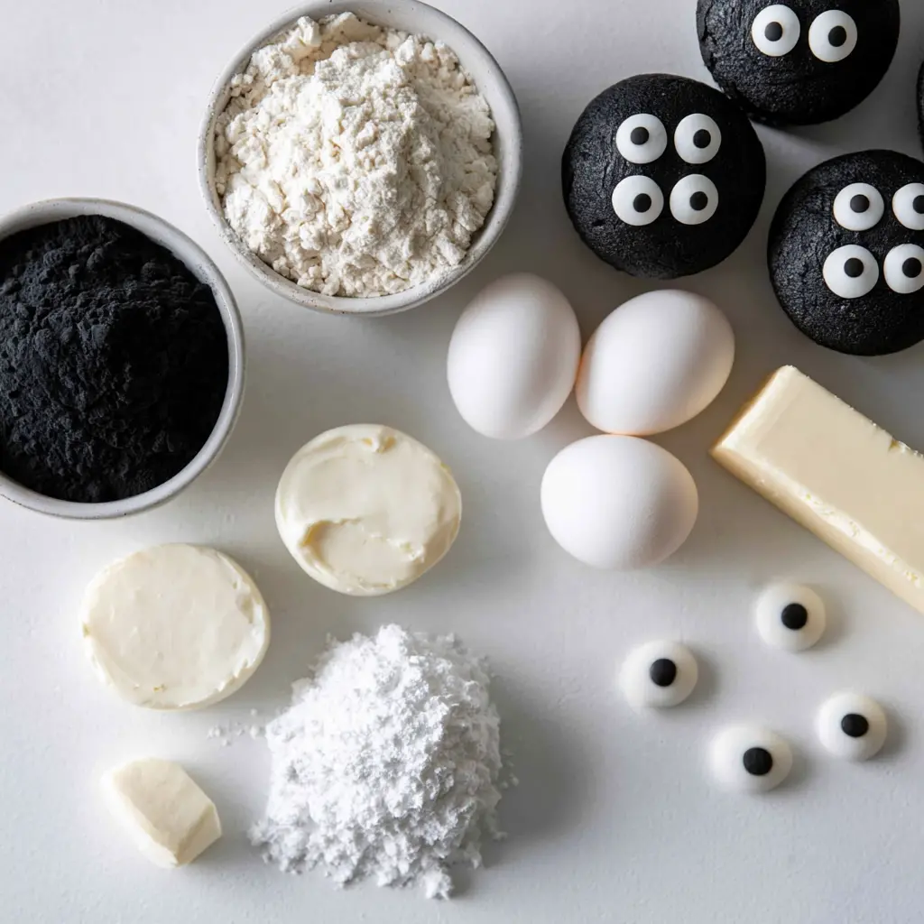 black cocoa ghost cupcakes - main ingredients
