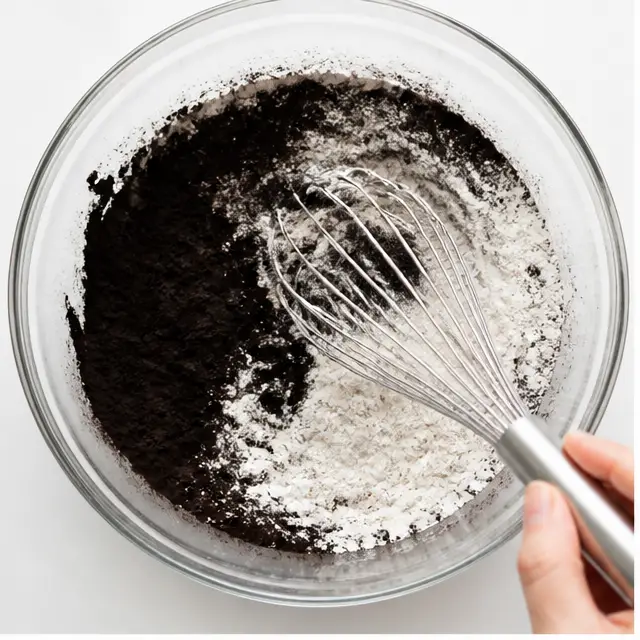 Whisk black cocoa with dry ingredients