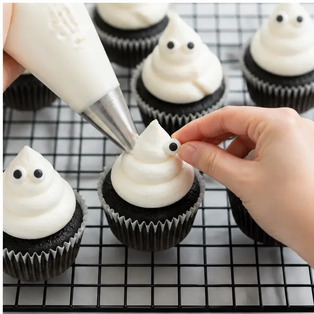 Pipe ghost swirl and place candy eyes