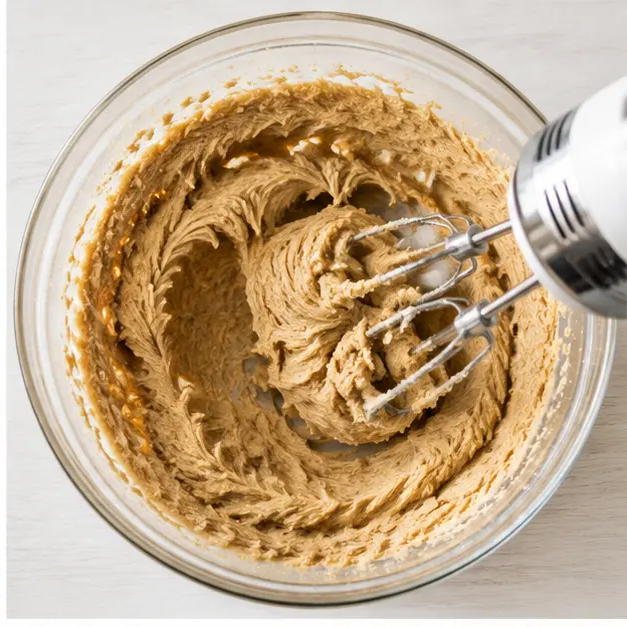 Step 2: creaming browned butter with both sugars