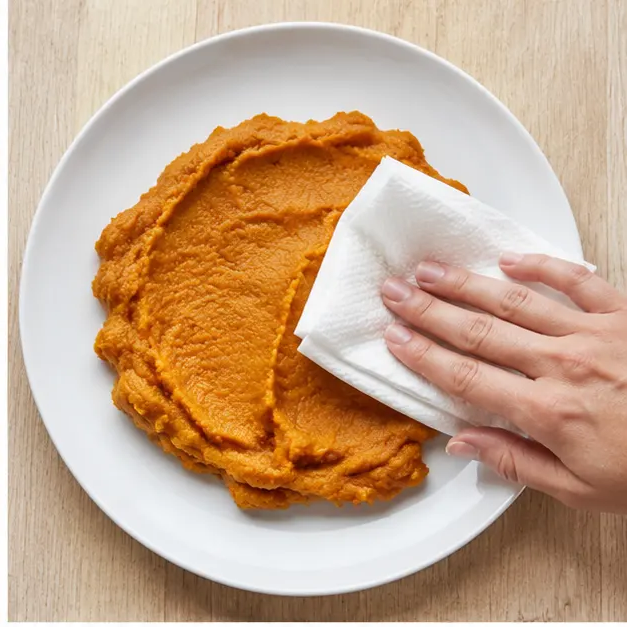 Step 2: Press pumpkin puree dry until it feels like play dough
