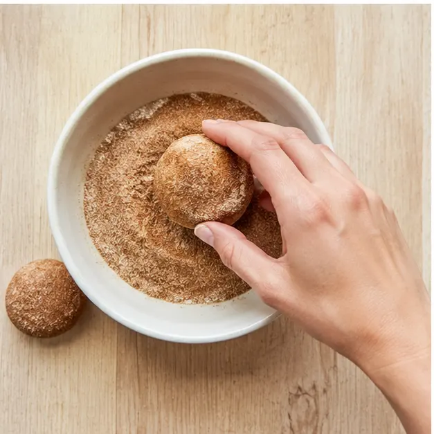 Step 3: Roll chilled dough balls in cinnamon sugar coating