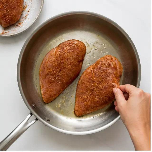 Step 1: Seasoning and searing the chicken to get a brown crust