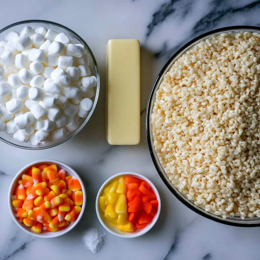 candy corn rice krispie treats - main ingredients