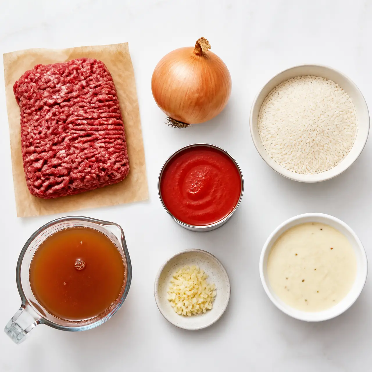 cheesy beef and rice skillet - main ingredients