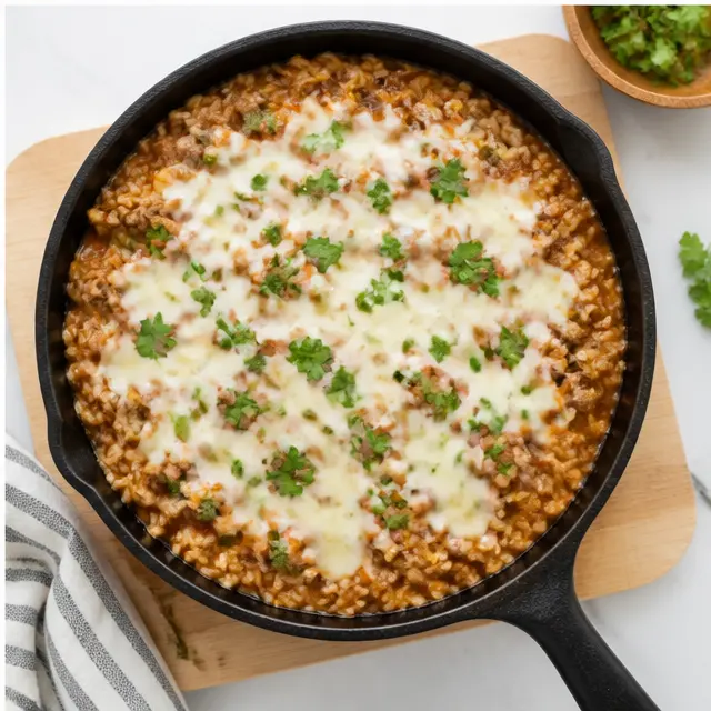 Step 4: Resting, fluffing, and drizzling with queso