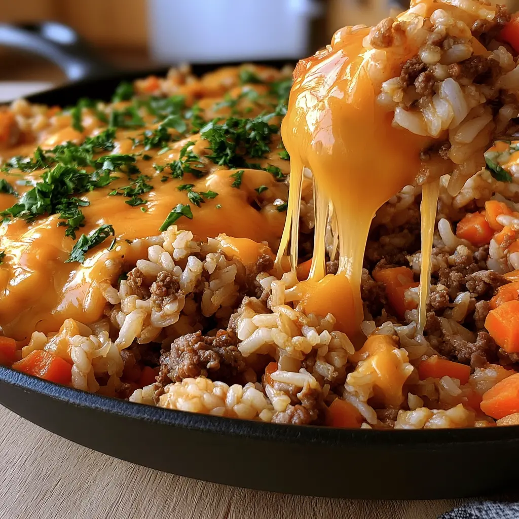 cheesy ground beef and rice skillet - final presentation