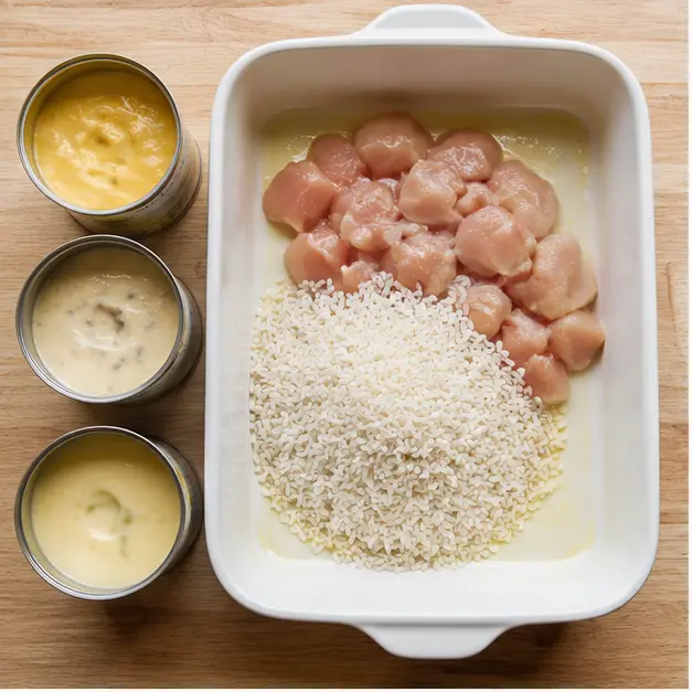 Step 1: Cutting chicken chunks and greasing the 9x13 baking dish