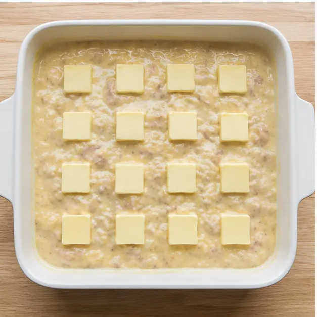 Step 3: Arranging butter pats over the top before the long bake