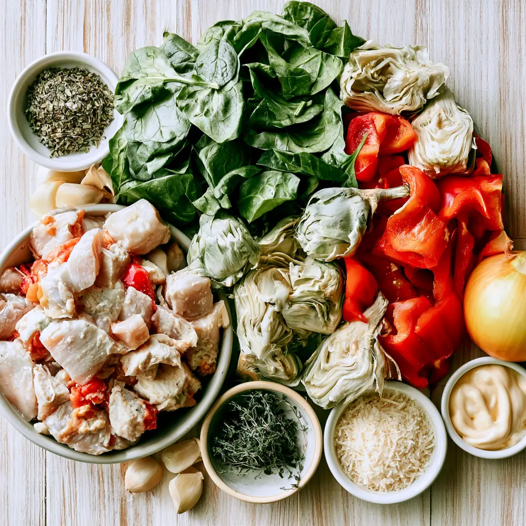 chicken and spinach casserole - main ingredients
