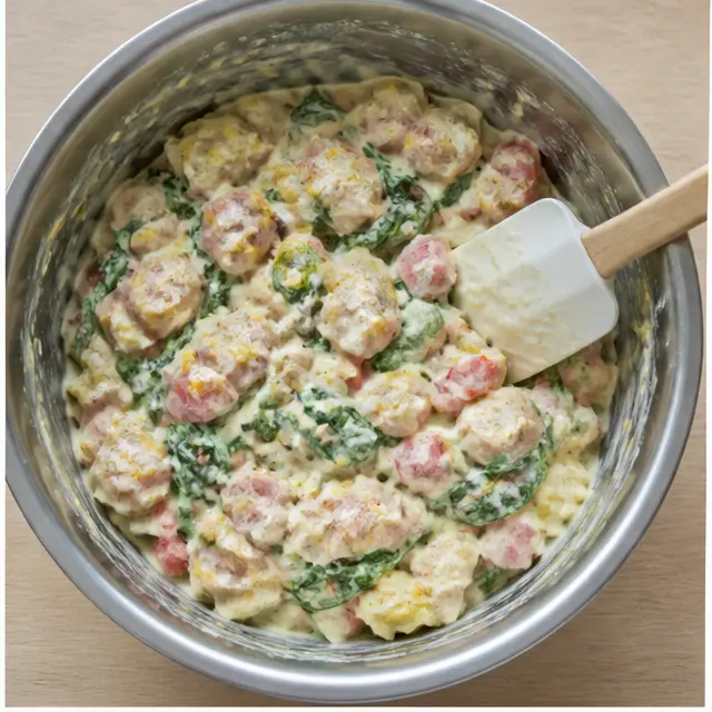 Step 3: Fold the sauce into the chicken and spinach mixture