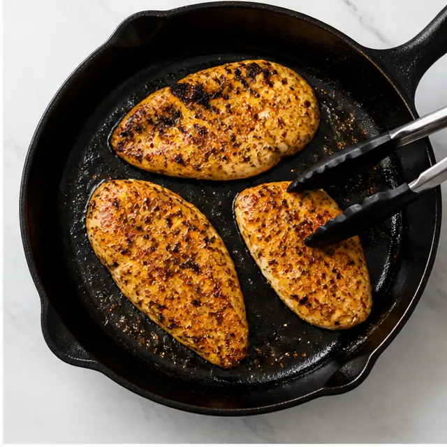 Step 2: Searing the seasoned chicken breast cutlets