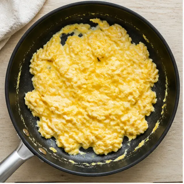 Scrambling soft eggs in a large skillet