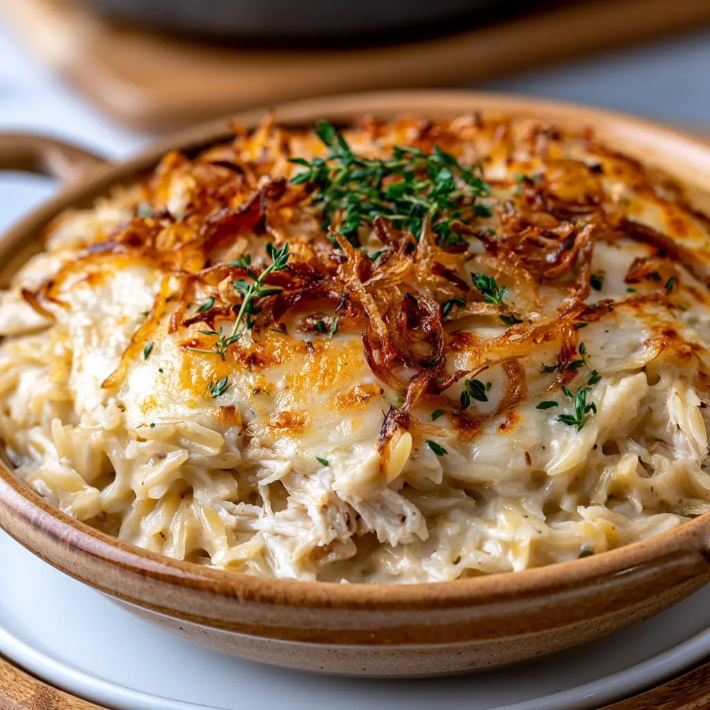 chicken pot pie orzo - final presentation