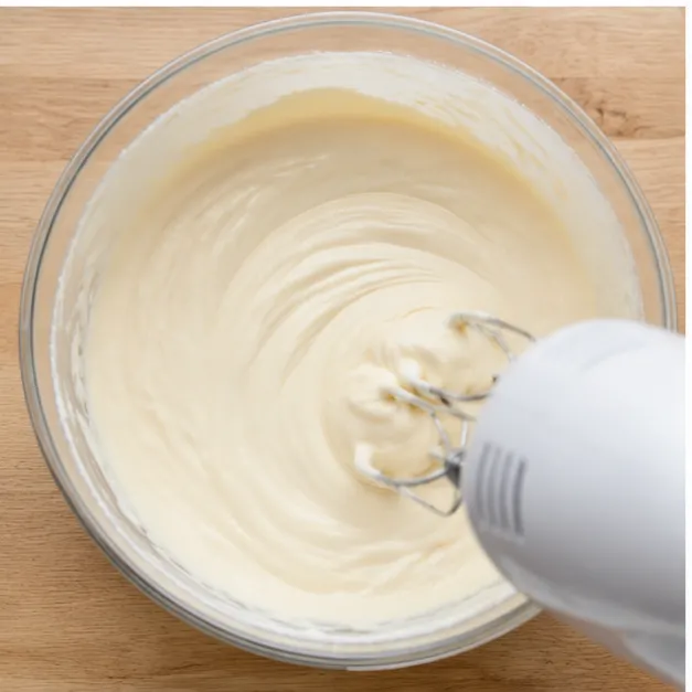 Step 3: Whipping cream cheese with sweetened condensed milk into a silky filling