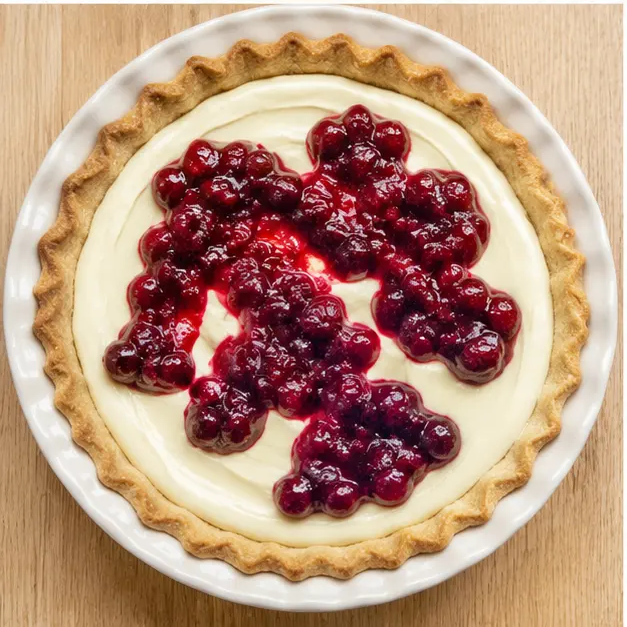 Pour the silky cream cheese filling over the pre-baked crust, then dollop spoonfuls of cranberry compote with a half-inch border