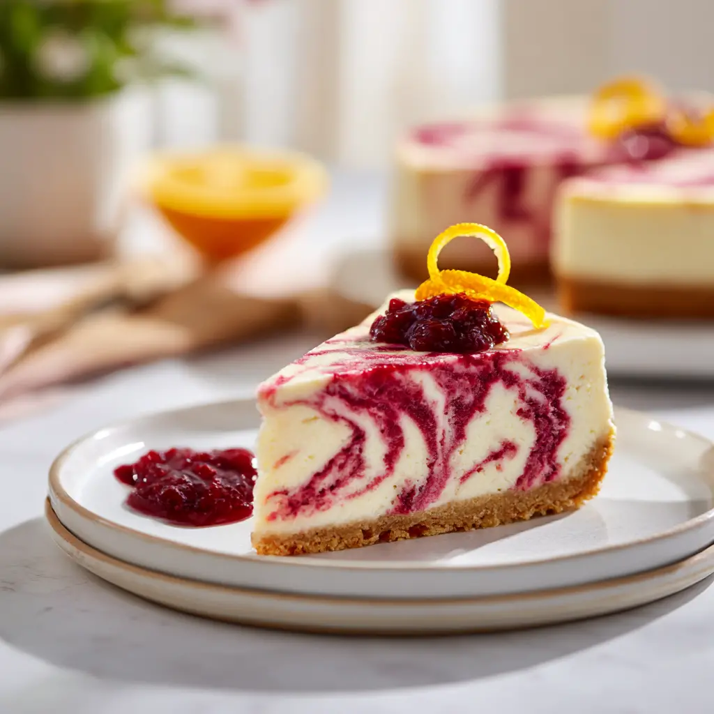 cranberry swirl cheesecake - final presentation