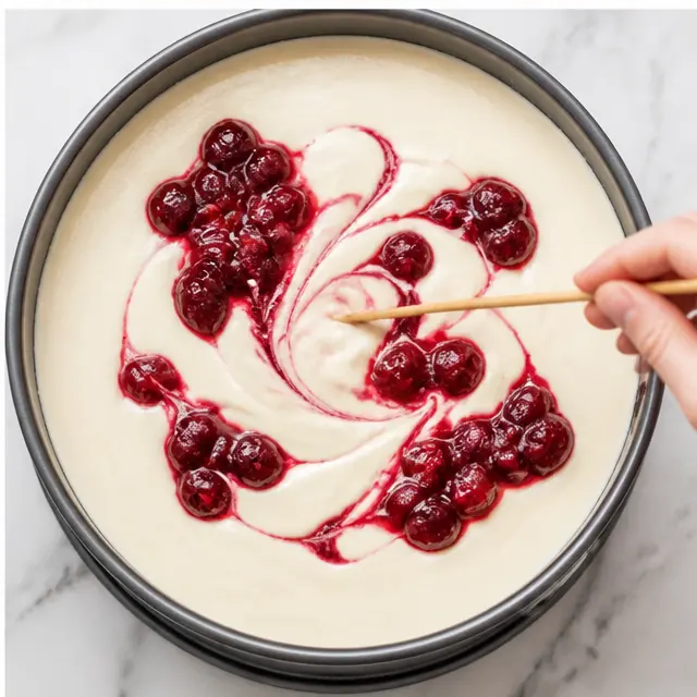 Step 4: Swirling cranberry compote through the filling with a skewer