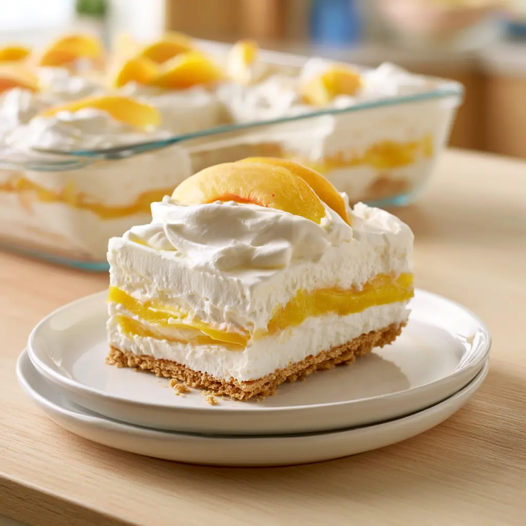 creamy cold peach dessert - final presentation