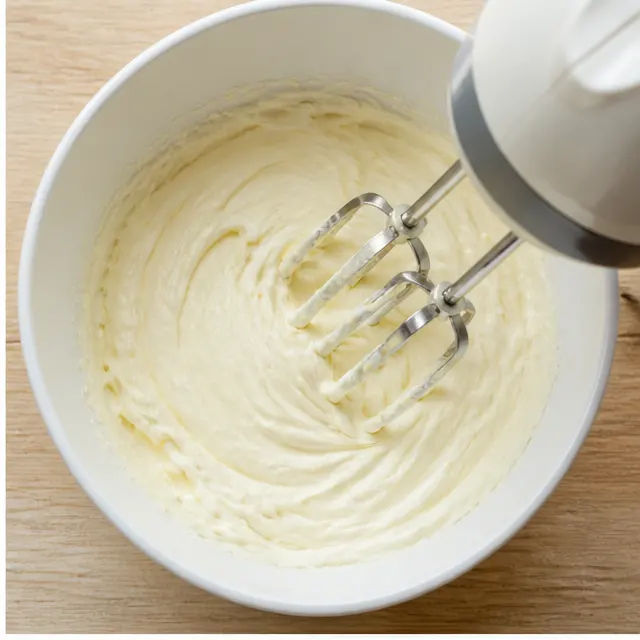 Step 2: Beating the cream cheese filling until thick and fluffy