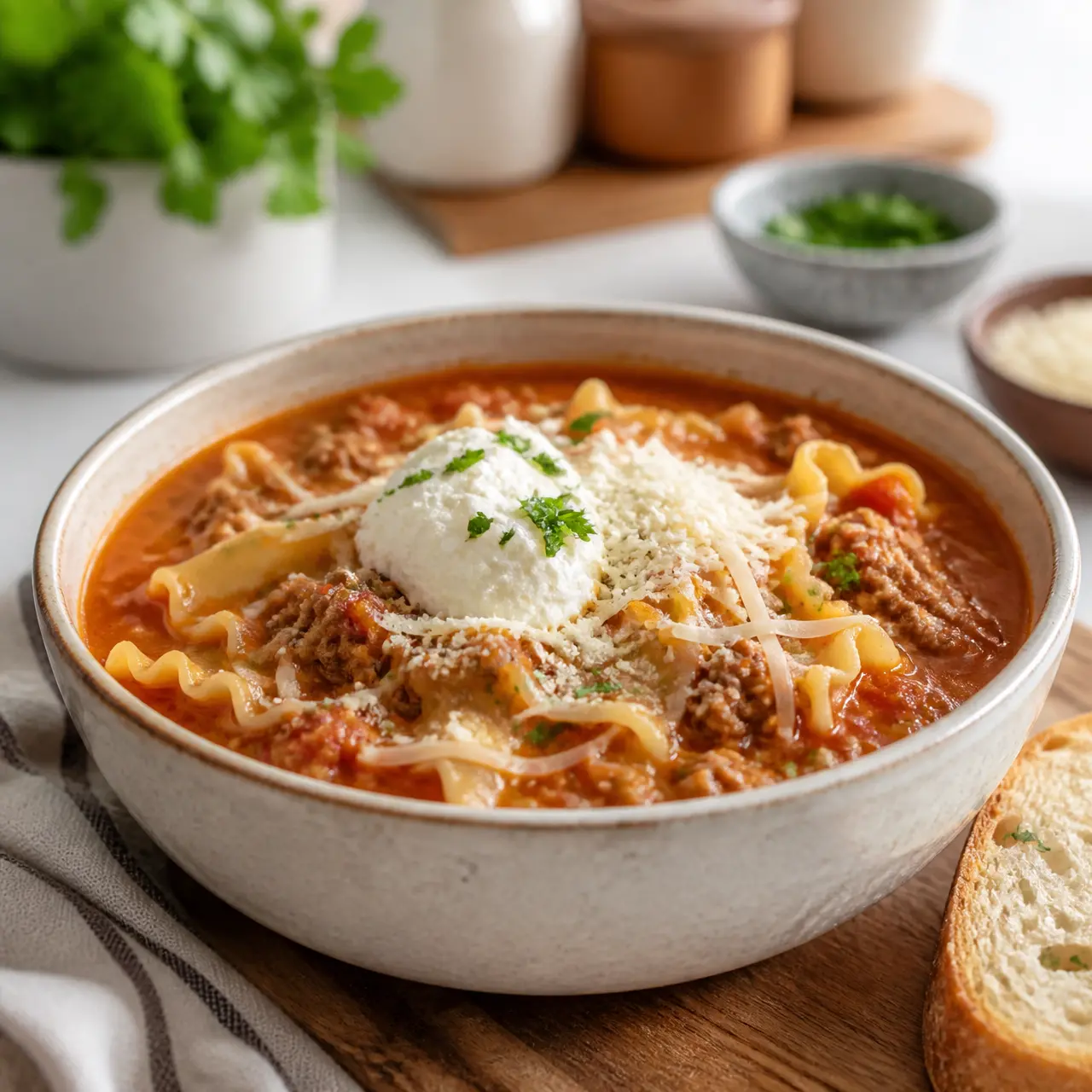 crockpot lasagna soup - final presentation