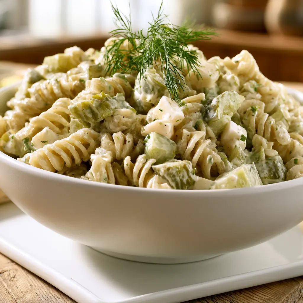 dill pickle pasta salad - final presentation