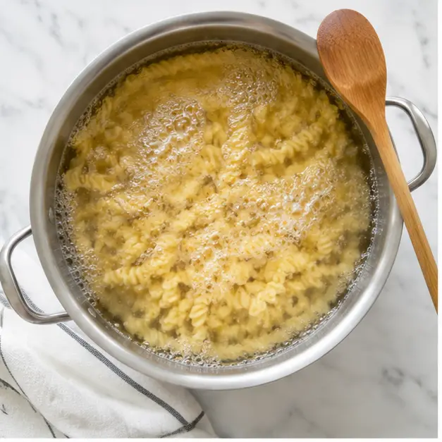 Step 1: Boiling rotini pasta in salted water