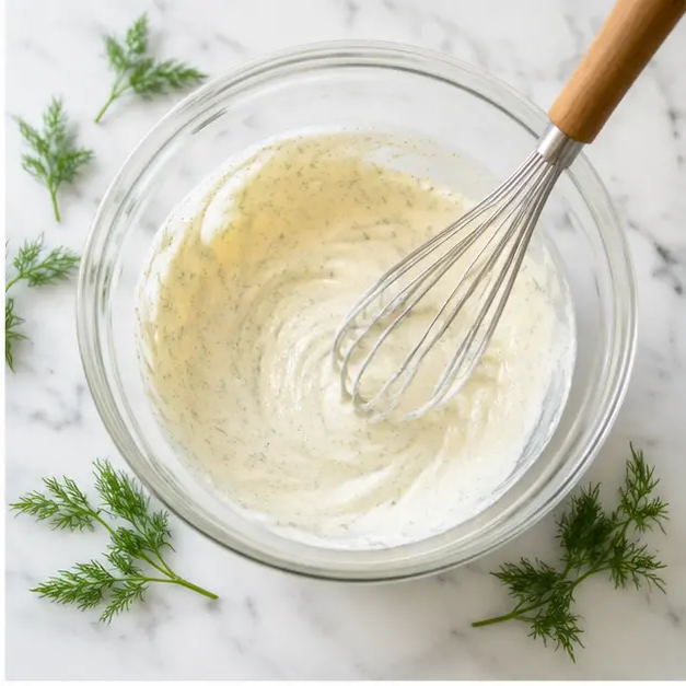 Step 2: Whisking creamy pickle juice dressing