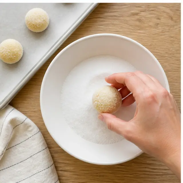 Step 3: Roll the dough balls in granulated sugar