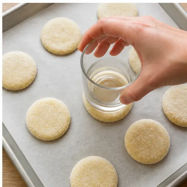Step 4: Flatten the cookies with a glass and bake