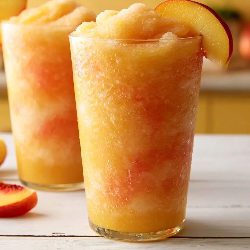 frozen peach mango lemonade slush - final presentation