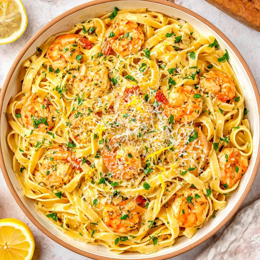 garlic butter shrimp pasta - final presentation