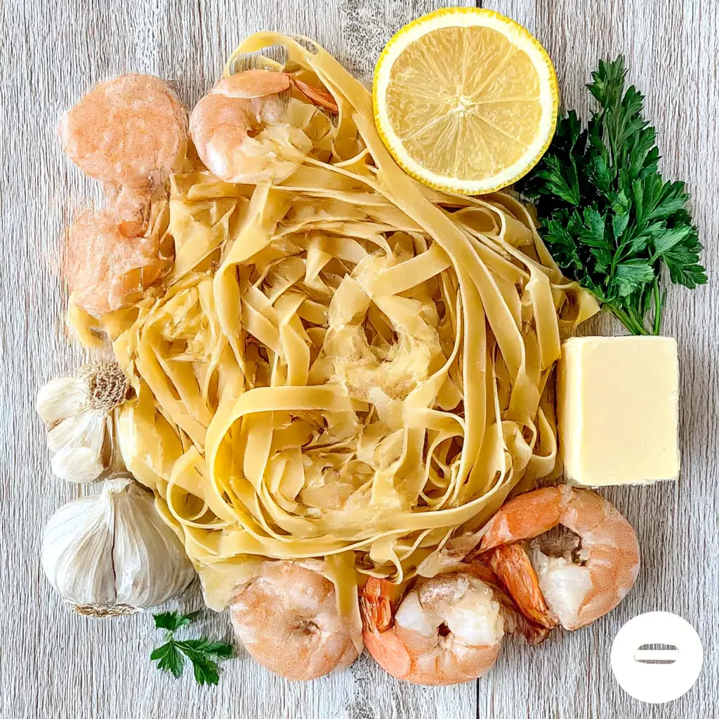 garlic butter shrimp pasta - main ingredients