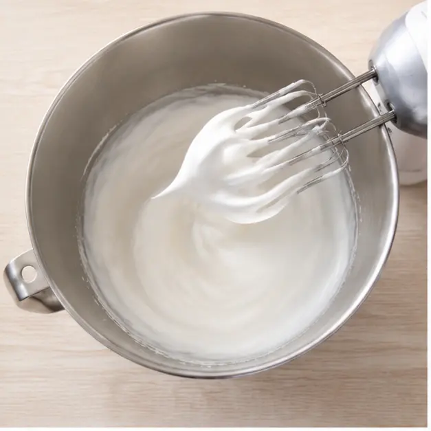 Step 1: Whipping egg whites to stiff glossy peaks