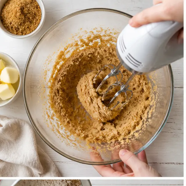 Beat softened butter and brown sugar until smooth