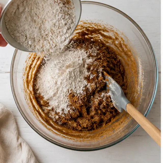 Fold in the flour and spice mixture to form soft dough