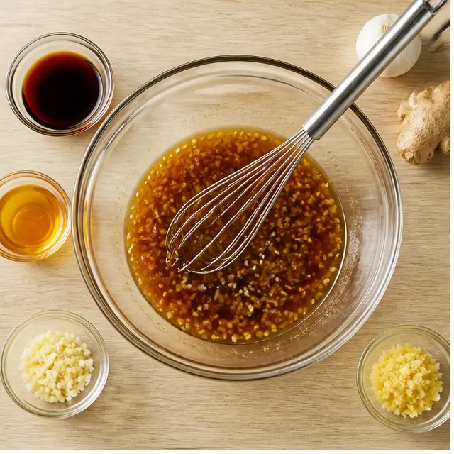 Step 1: Whisking the pineapple soy glaze with garlic and ginger