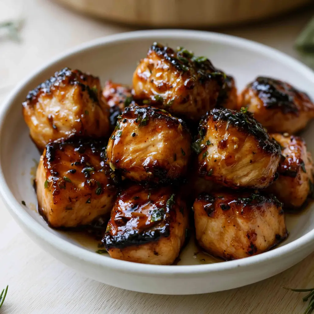 honey garlic salmon bites - final presentation