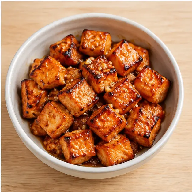 Plating finished caramelized honey garlic salmon bites