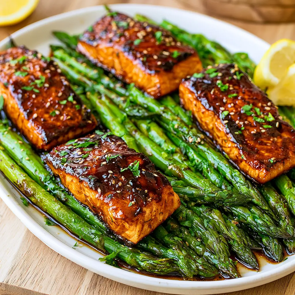 honey garlic salmon with asparagus - final presentation